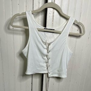 Akira white Diamond strand lace up crop tank Medium​